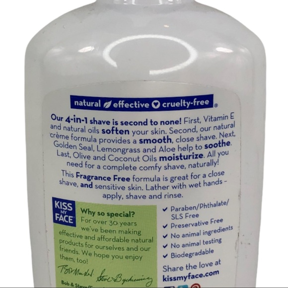 🆕 Kiss My Face FRAGRANCE FREE 4-in-1 Moisture Shave Cream Formula 11oz (x 2) - Picture 2 of 5